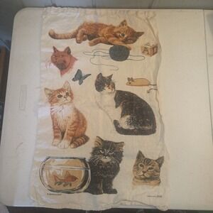 Vintage Kay Dee Designs Pure Linen Kitchen Tea Towel Kittens Cats Mouse Fishbowl